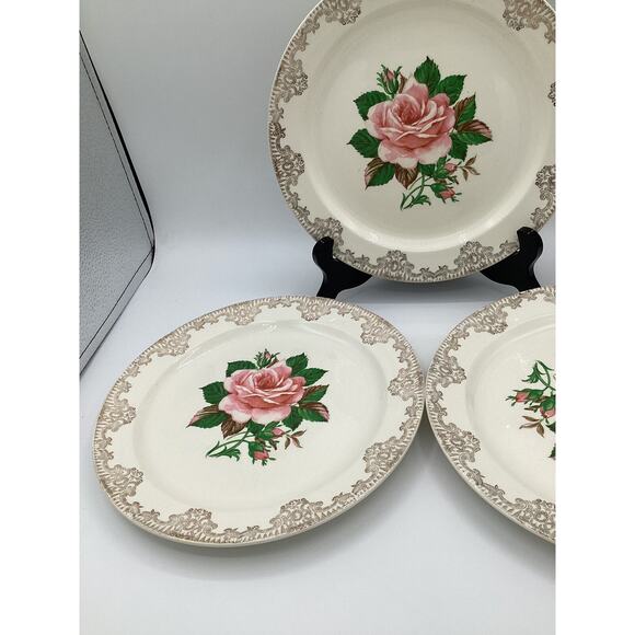 1950’s Vintage Paden City Pottery Warranted 22K Gold Dinner Plates 9.5” Set Of 3 - Picture 3 of 7